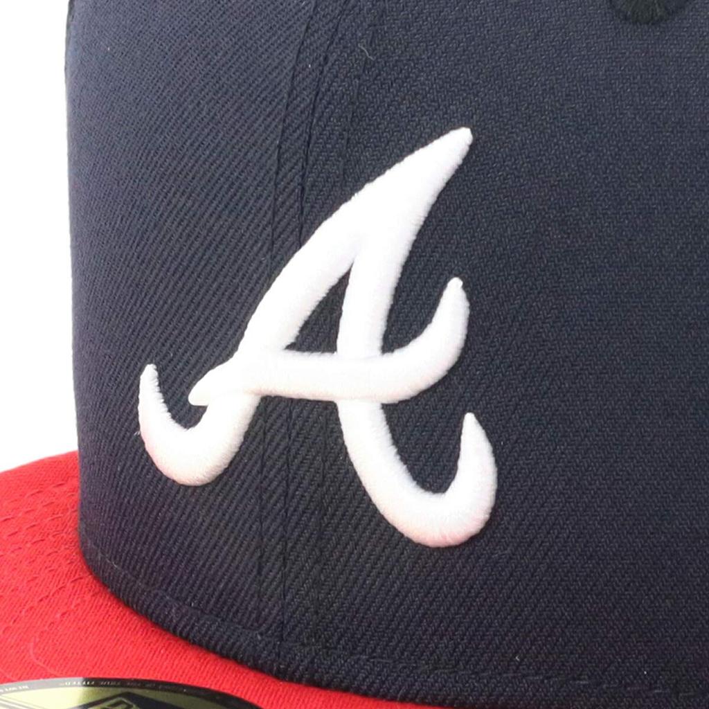 New Era 59FIFTY MLB Atlanta Braves Home Baseball Size On-Field Cap, Navy/Scarlet, 7.3/8 (Japan)
