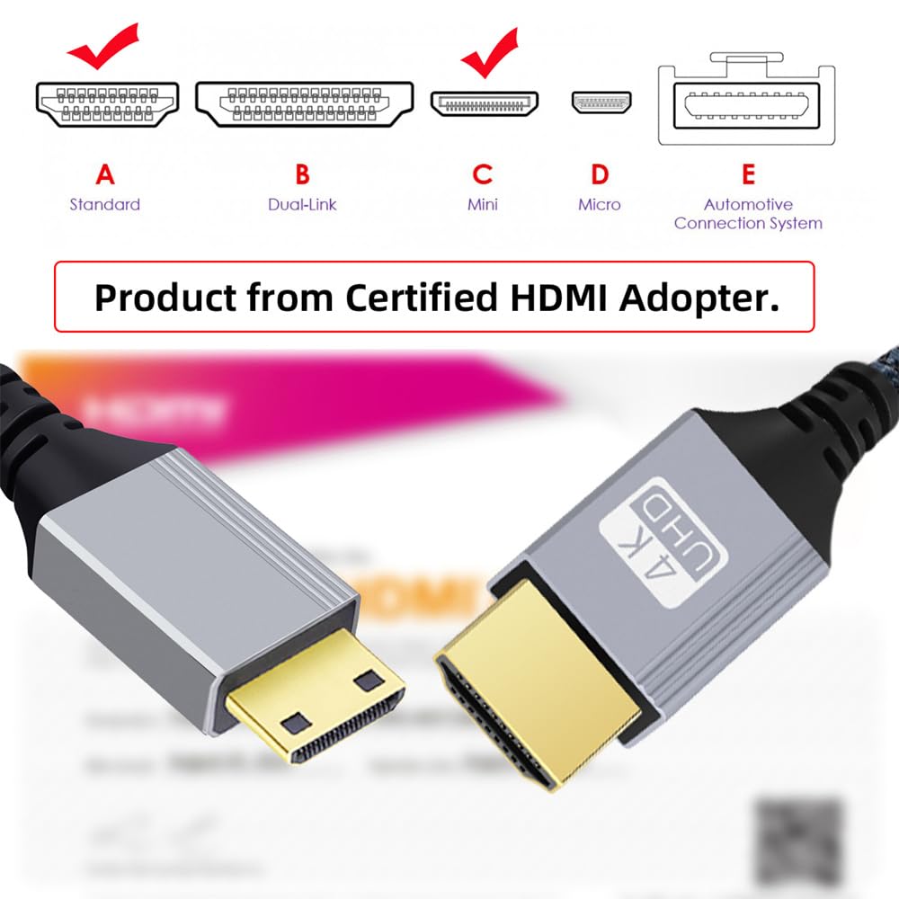 xiwai 4K 60Hz High Speed HDMI Male to Micro HDMI Male Cable with Sleeved Straight Connector for Laptop Monitor HDTV 30cm 2.0 Type-D Computer,