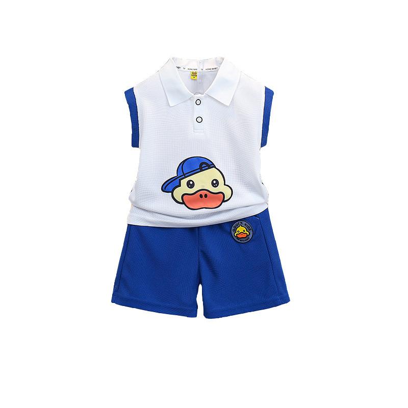 Cute Yellow Duck Boys Summer Outfit Cool Stylish Two Piece Basketball Set For Kids