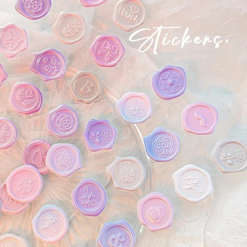 18pcs/set Retro Envelop Seal Sticker Vintage European Style Wax Stamp Sticker Cute 3D Stereo Gradient Color Scrapbook Sticker