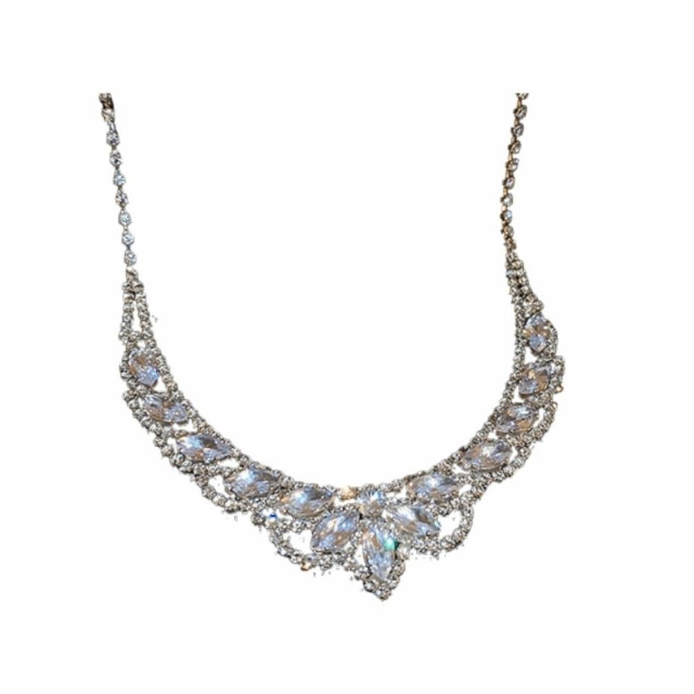 3Pcs European Style Water Drop Pendant Necklace Rhinestone Crystal Bride Jewelry Set  Wedding Dress