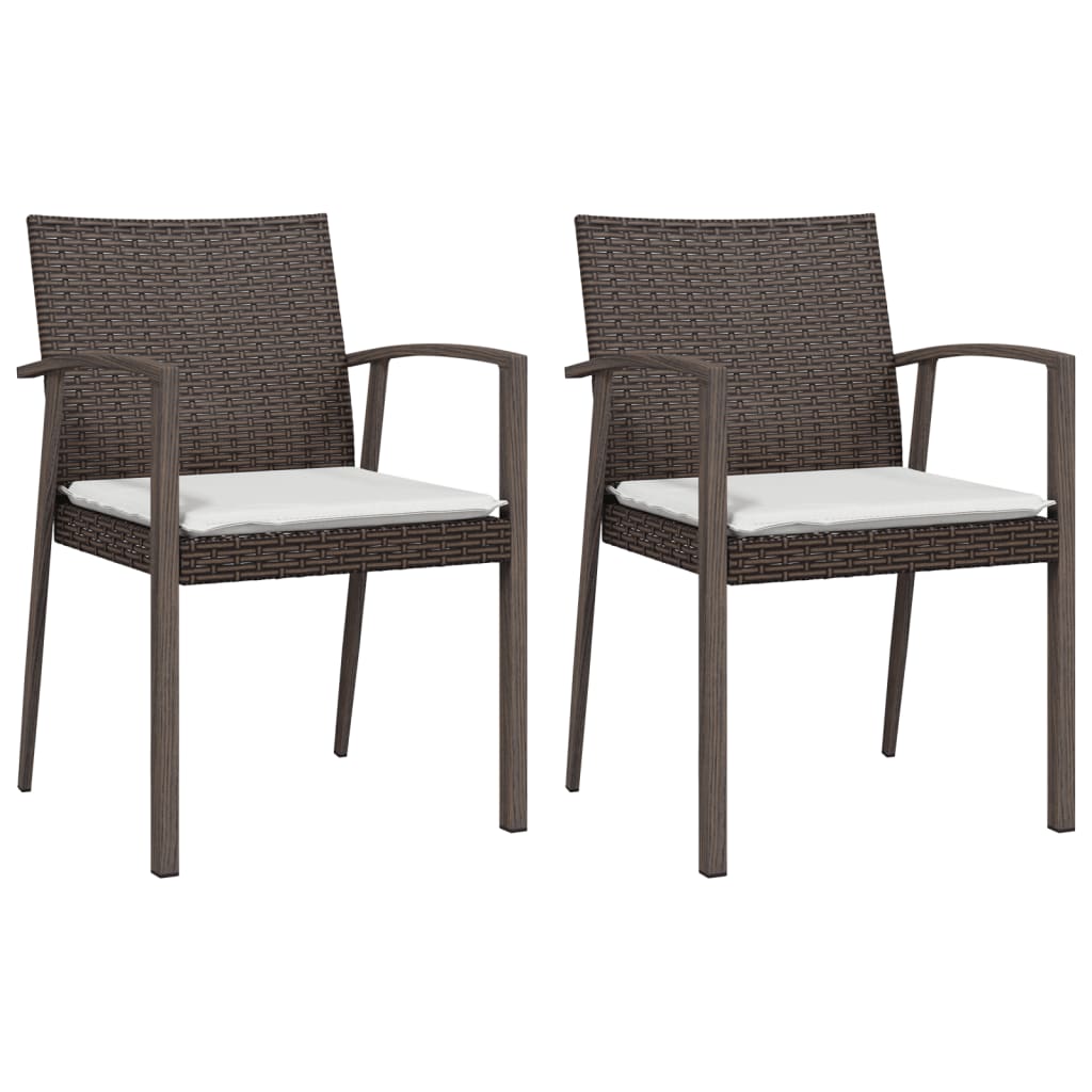 vidaXL Gartenstühle mit Kissen 2 Stk. Braun 56,5x57x83 cm Poly Rattan