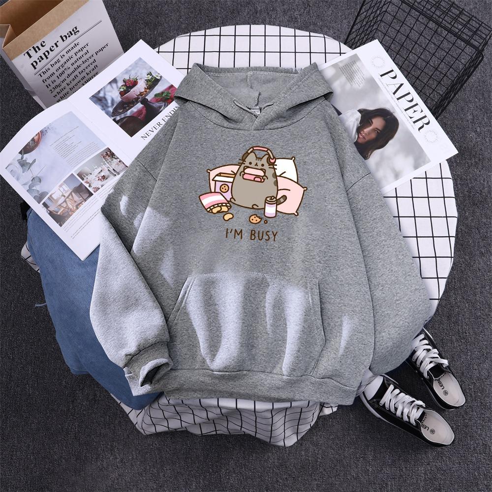 Sorry I'M Busy Cat Playing Games With Headphones Women Hoody Simple Pocket Pullovers Outdoor Soft Sweat Street Casual Female Top