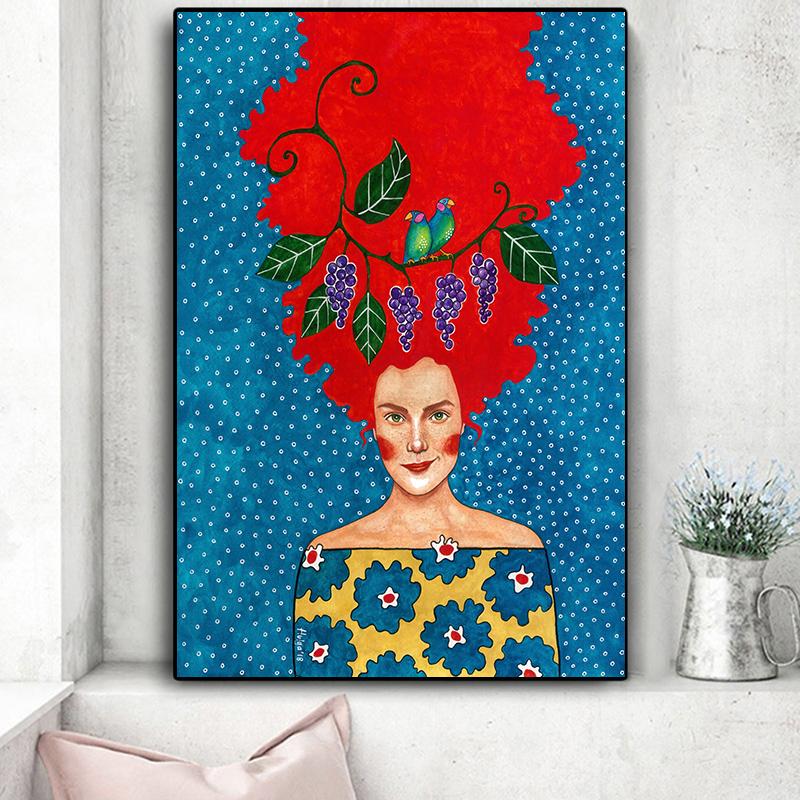 Vintage Abstract Fata Păr Floare Femei Artă Perete Pânză Pictură Moda Nordic Poster Poze de Perete Pentru Sufragerie Neîncadrat