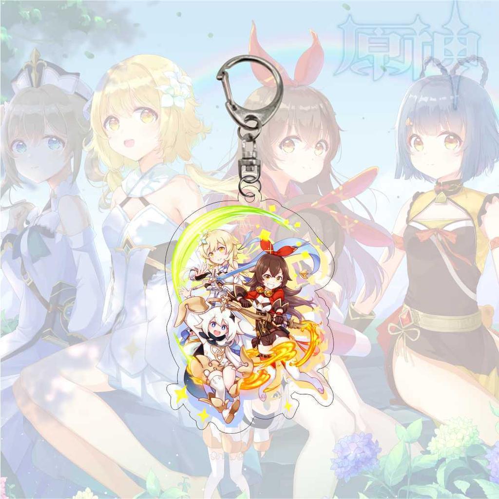 Cartoon Anime Genshin Impact Keychain Acrylic Double Sided Transparent Key Chain Ring Keyring Accessories Jewelry For Fans Gifts