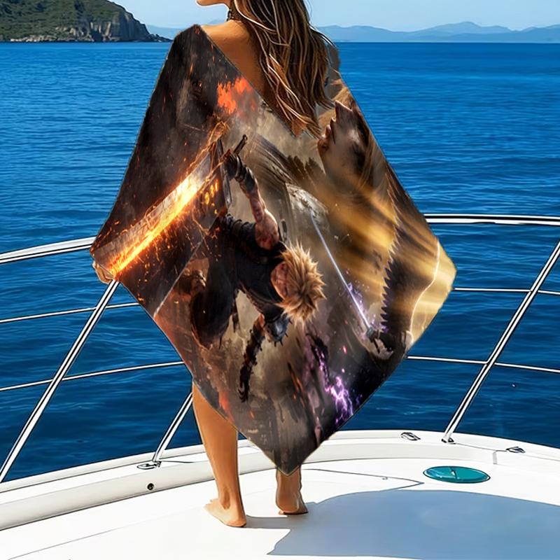 Cloud's Fantasy Journey Game Beach Towel - Soft, Absorbent Microfiber, Lightweight, Ideal for The Beach, Parties, Travel, Camping fan gifts