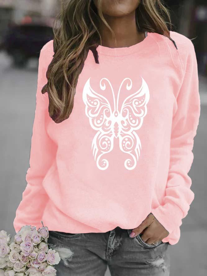 Butterfly Print Animal Round Neck Women's Hoodie