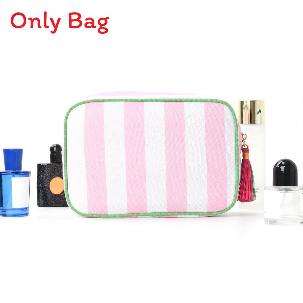 Bolsa de Maquiagem de Viagem Simples e Moderna Com Franjas Listradas Para Armazenamento Portátil de Cosméticos