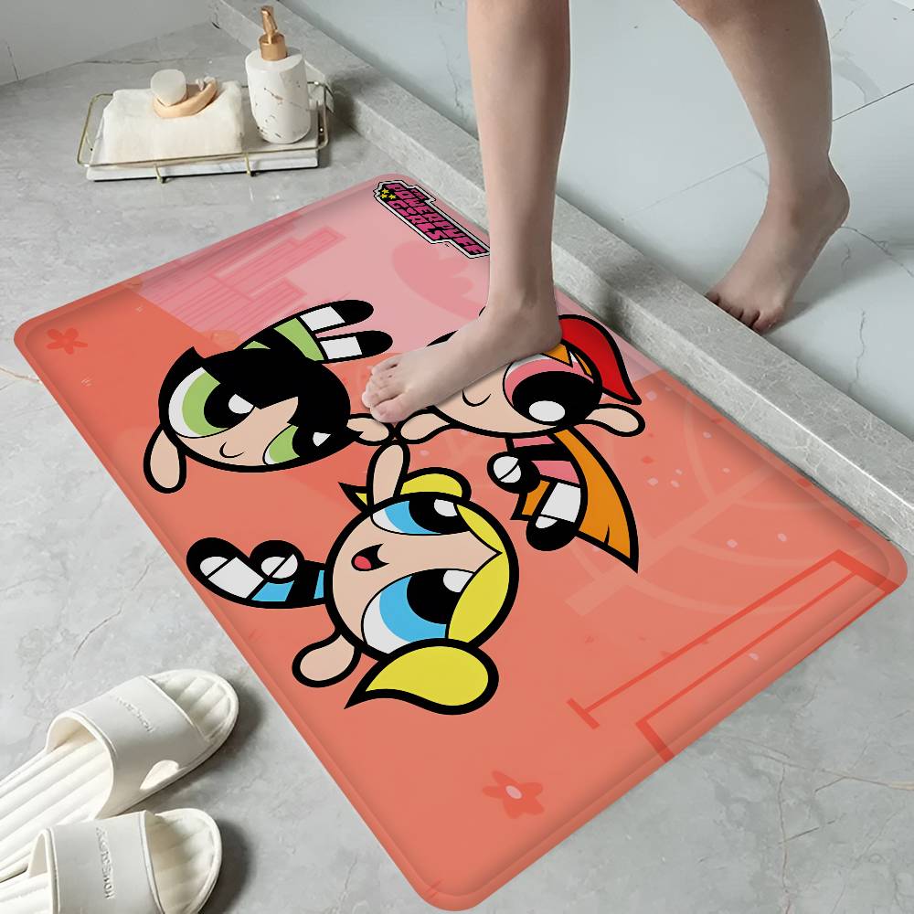 Cartoon P-Powerpuff G-Girl Niedliche Fußmatte INS Stil Weicher Schlafzimmerboden Haus Waschküchenmatte Rutschfeste Haushalts Teppiche