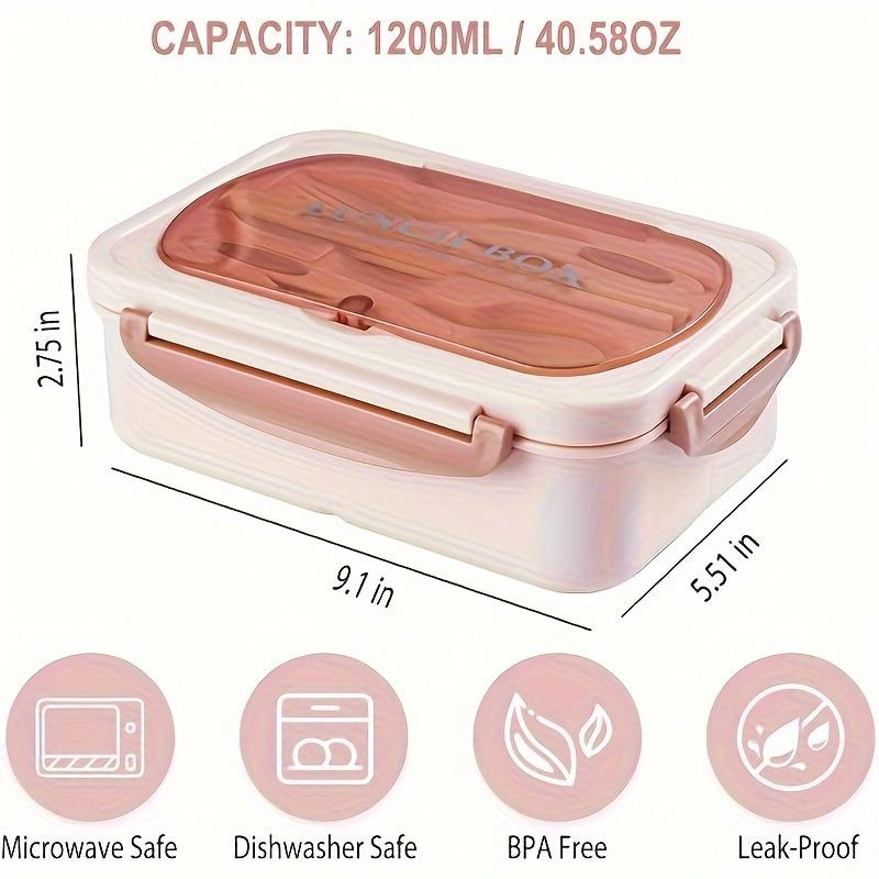 1 Set of 1200ml Large Capacity Leak-Proof Bento Box - Kitchen & Dining Storage- 3 Compartments, Microwave Safe, With Tableware
