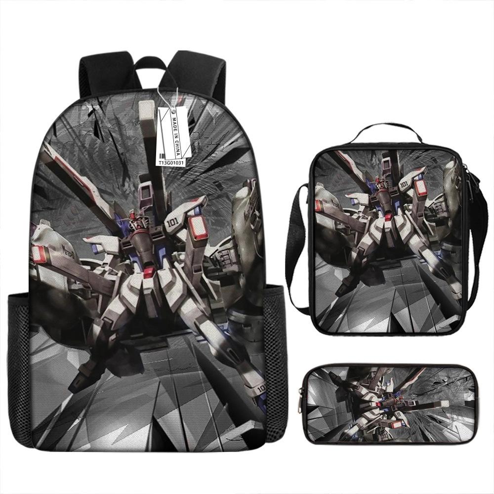 Gundam Backpack 3D Pattern Anime Backpack Student Printed School Bag Three-piece Set