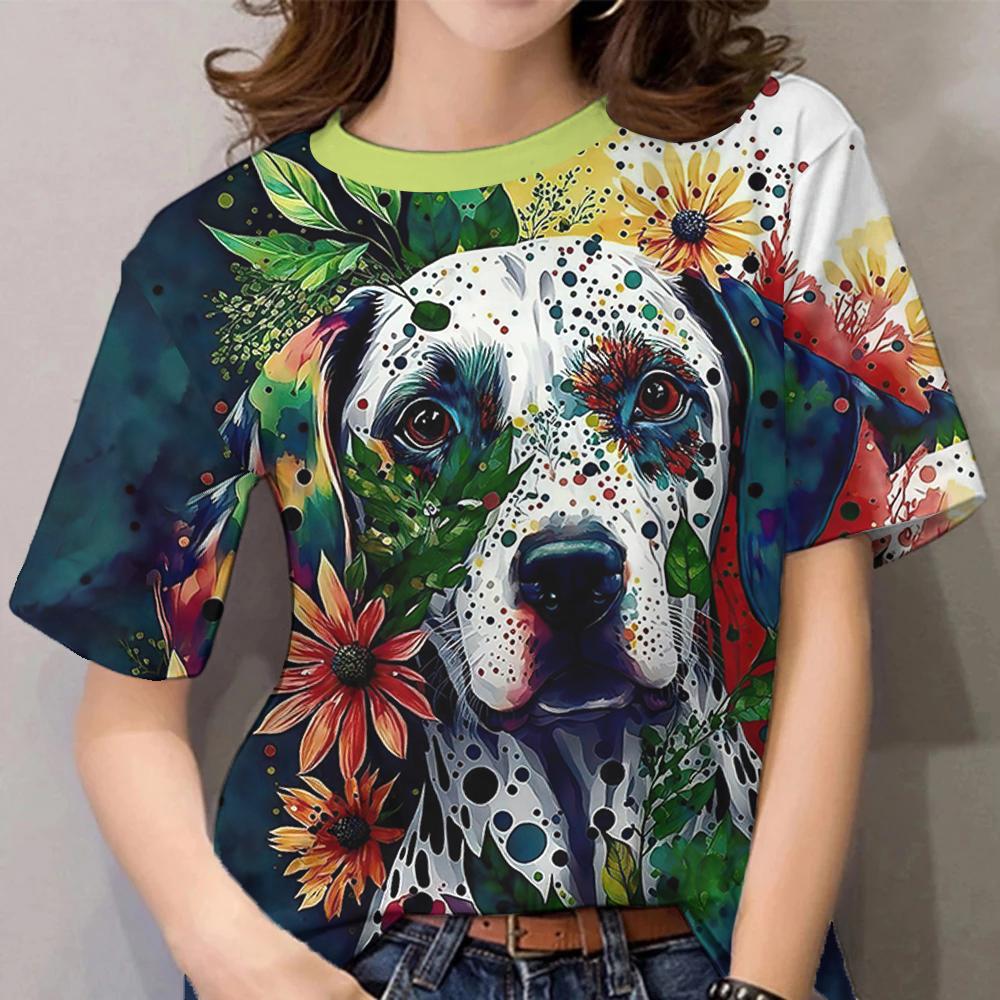 Women's T-Sleeve Contrast Color Puppy Pattern Printing Fashion Casual Y2k Women's Clothing High-Quality Short-Sleeved