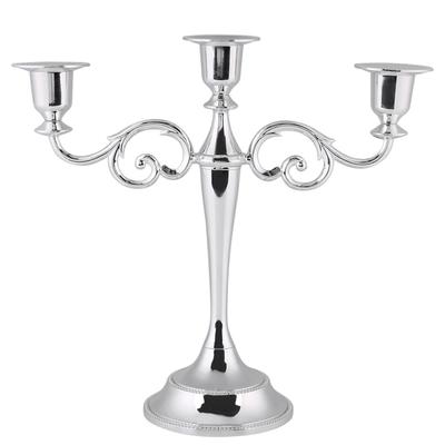 Candelabro de Metal de 3 Brazos Estilo Europeo Candelabro Boda Candelero Decoración del Hogar (Plata)