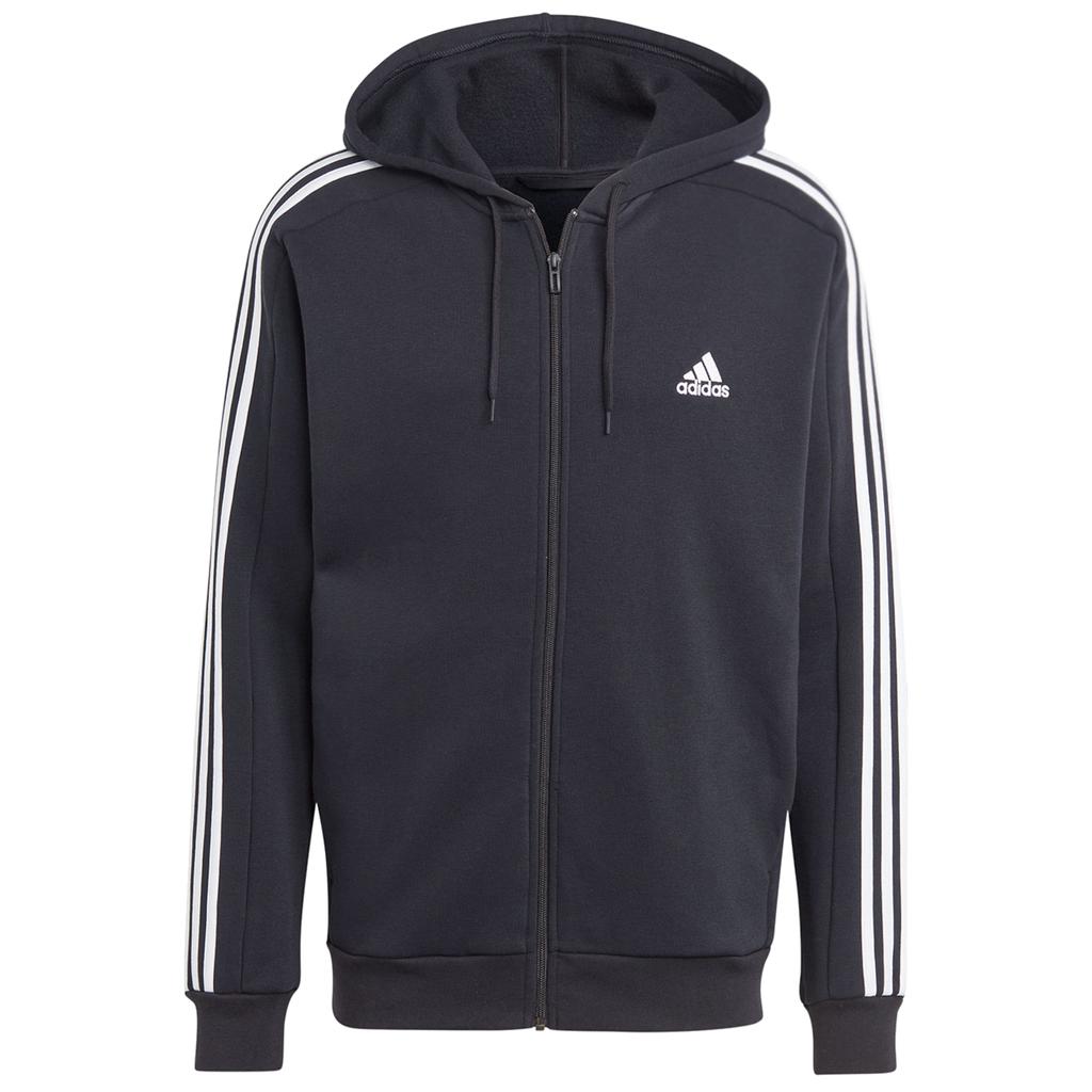 Hanorac adidas Essentials Fleece 3-Stripes FZ Hoodie, Hanorac negru pentru bărbați