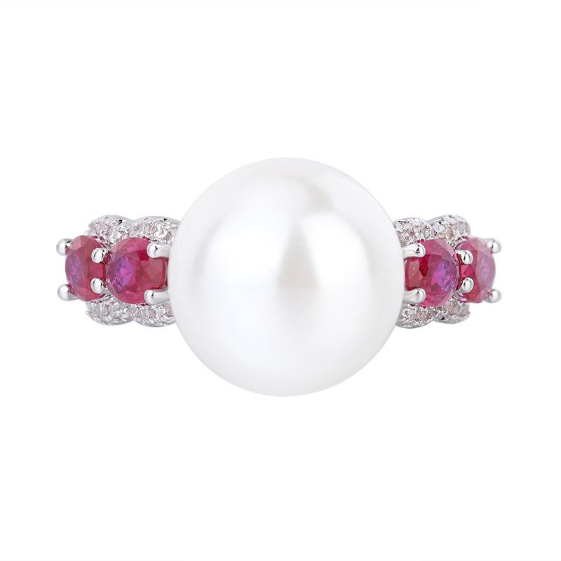 Jewelry Copper Platinum Plated Simulation Color Treasure Inlaid Austrian Fritillary Pearl Temperament Women'S Ring 14Mm