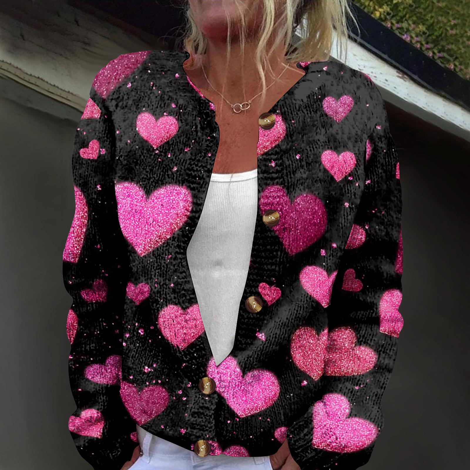 

Women s Fashion Printed Long-Sleeved Knit Cardigan Button-Down Jacket S