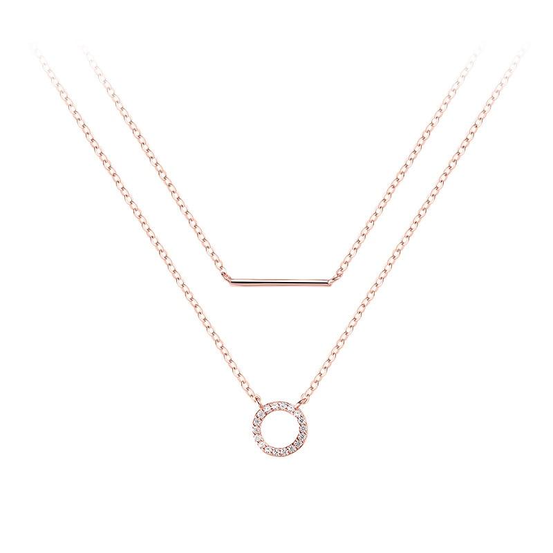 

Ожерелье из стерлингового серебра 925 пробы с круглым стержнем для женщин, двухслойное геометрическое ожерелье, ювелирные изделия для дружбы, подарки