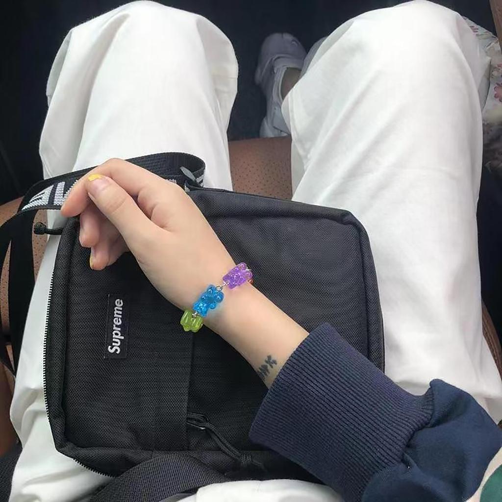 Cartoon Rainbow Candy Bear Ins Colored Gummy Candy Woman Bear Bounce Di Hip Hop Jelly Color Bracelet Girl Bracelet Zircon Gift