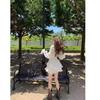 Elegant White Waist-Cinching Long-Sleeve Dress for Women with Puffy Skirt - Perfect for Spring and Autumn