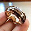 8mm Rose Gold Color Stainless Steel Guitar String Rings for Men Koa Wood Inlay Ring Whiskey Barrel Mens Wedding Band