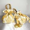 Pearl Pendant Canvas Floral Drawstring Bag Satin Bow Festive Sugar Bag  Festival