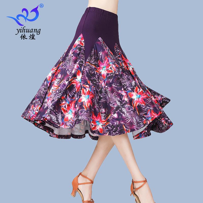 New Dance Clothes Medium and Long Skirt Printed Dance Skirt Big Swing Skirt Latin Dance Skirt Ballroom Dance Practice Performance Clothes