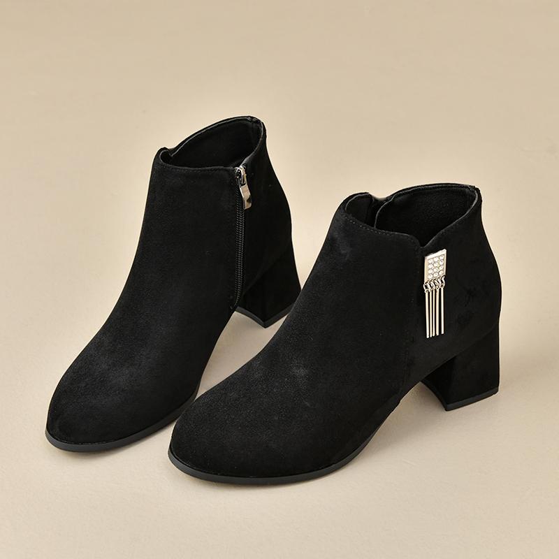 

Naked Boots Autumn and Winter New Pointed Toe Cow Suede Side Zipper Metal Buckle Non-slip Wear-resistant High Heels 41