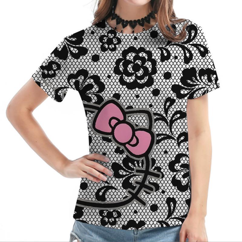 

Cartoon KT cat print hot 3D digital print round neck top EMA 5XL