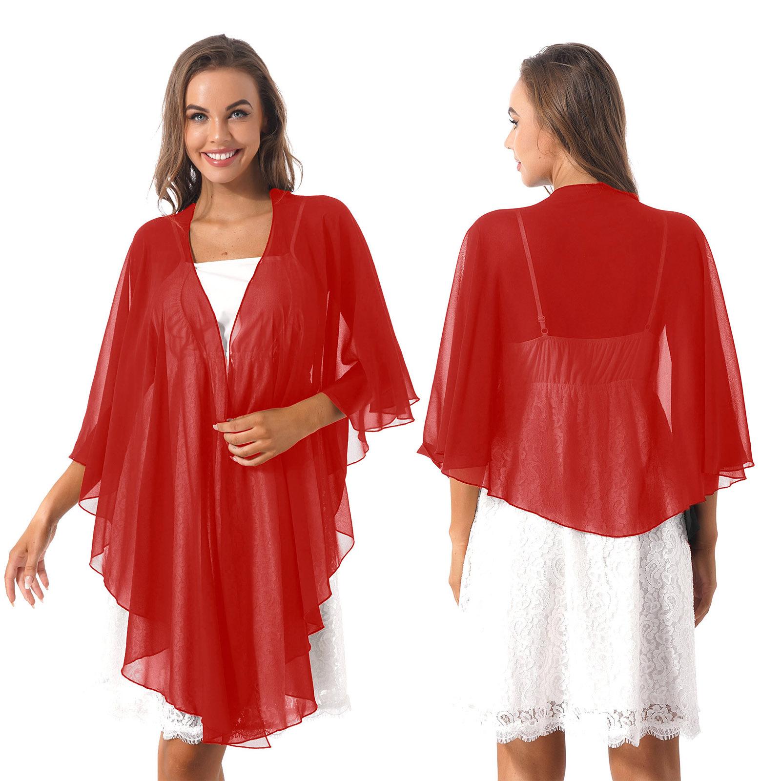 

Женское свободное кимоно-кардиган в стиле бохо, шифоновые топы, куртка, блузка, топы с рукавами 3/4, свадебное болеро, топы One Size красный