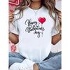 Damen-Valentinstag-T-Shirt - Happy Valentine's Day Herz-Print mit roten Herzen & geschwungener Liebesbotschaft - Kurzarm Rundhals-Bluse