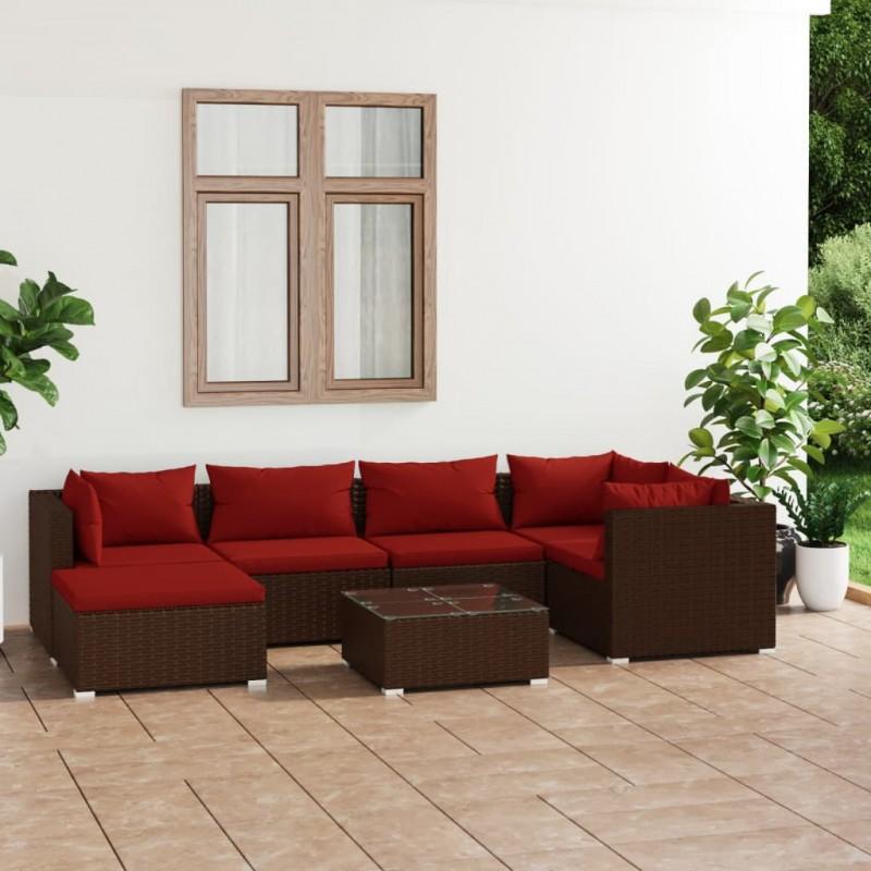 Día y Noche - Día y Noche Set muebles de jardín 7 piezas y cojines ratán sintético marrón