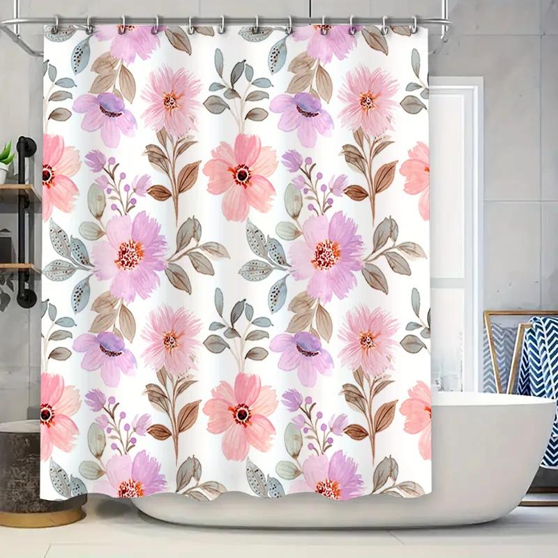 Beautiful Floral Shower Curtain with Pink Flowers Modern Bathroom Decor for Home or Hotel Use