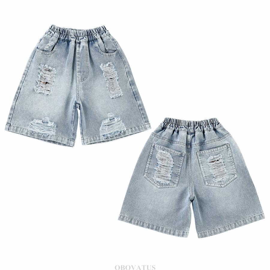 Pantaloncini di Jeans Strappati Estivi per Bambini con Buchi per Ragazzi Pre-adolescenti Jeans Blu Casual al Ginocchio Pantaloncini Spezzati per Bambini
