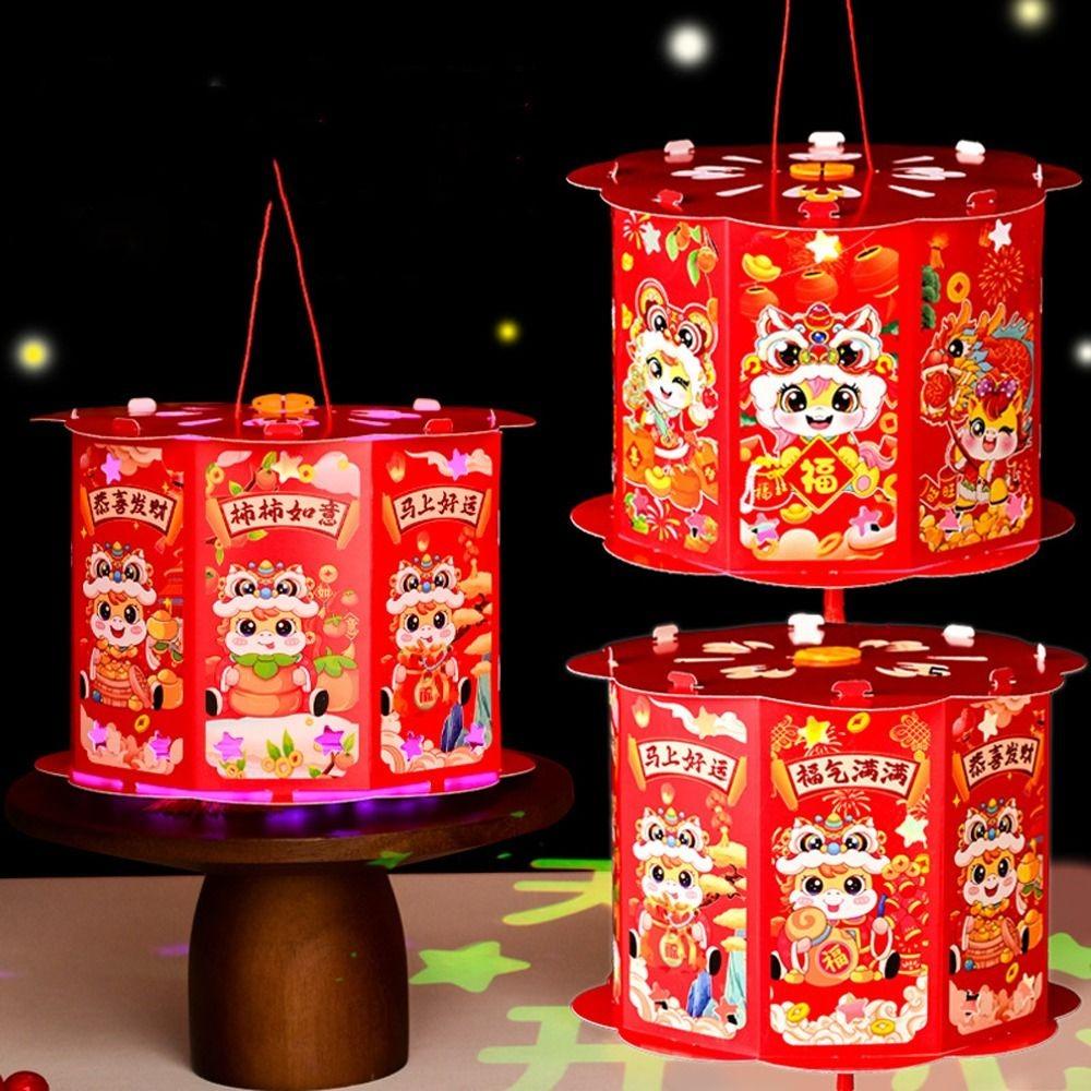 Cartoon Zodiac Horse Lantern Handmade with Tassel Spring Festival Lantern Projection Feature Blessing Words
