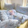 Ins Cute Blue Cat Bedding Sets 2025 New Soft Bed Sheet Set For Girls Washed Cotton Dormitory Quilt Set No Filling