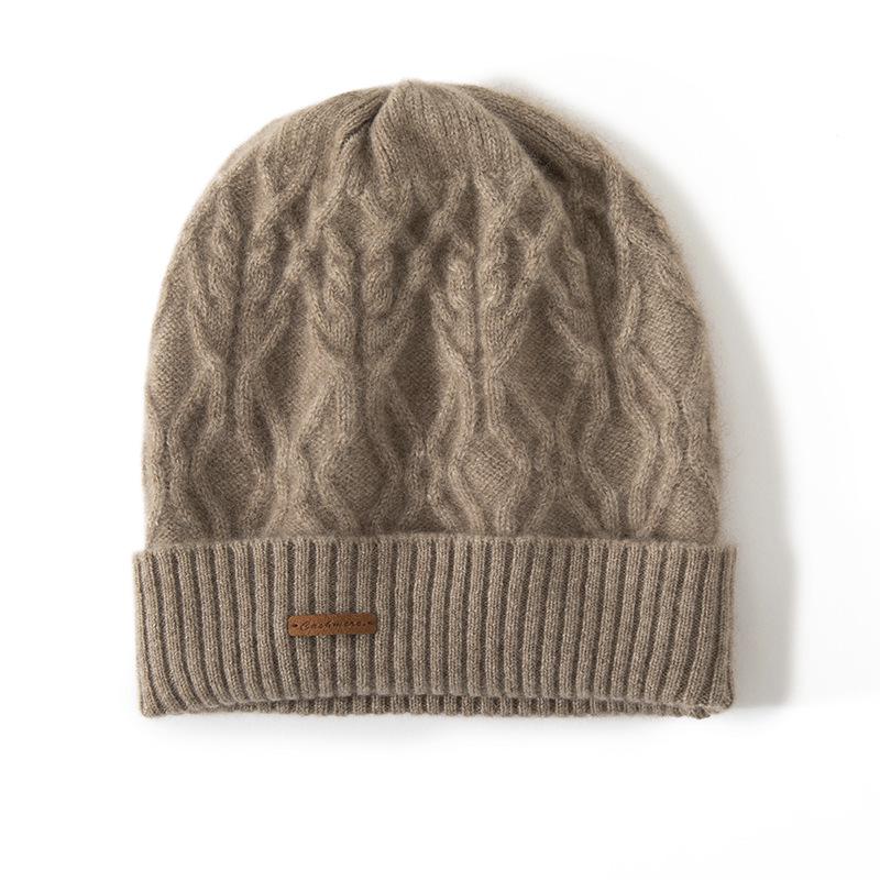 Women's 100% Pure Cashmere Knit Hat - Warm, Ear-Covering, Versatile Brim for Autumn/Winter