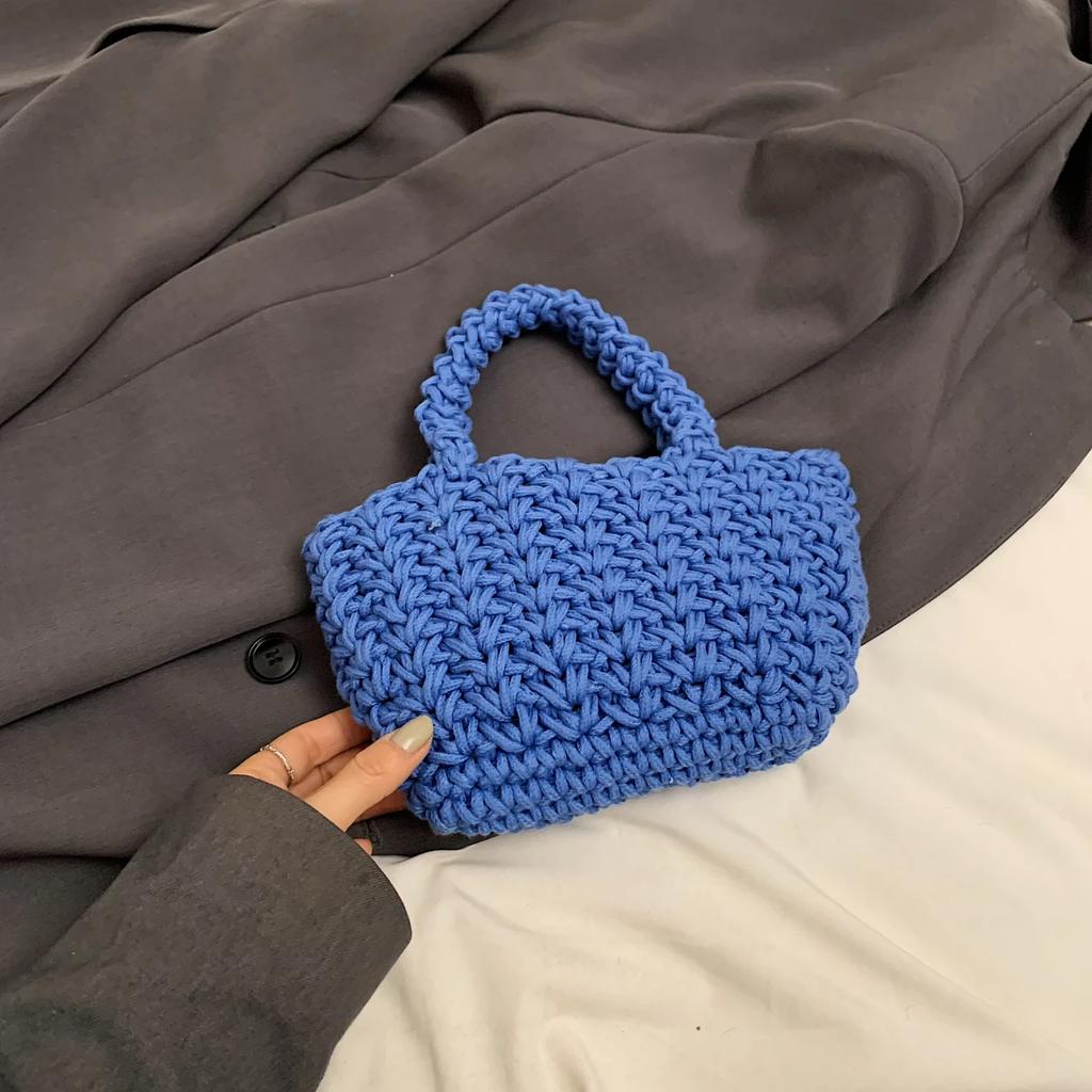 Knitting Basket Bag Women Handbag  Summer Beach Bag Boho Polyester Rope Handmade Woven Bag Female Designer Hand Bag