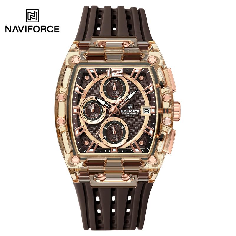 Naviforce 7105 Casual New Chronograph Mul-tifunction Watches Sports Silicone Man Transparent Case Wristwatch Relogio Masculino