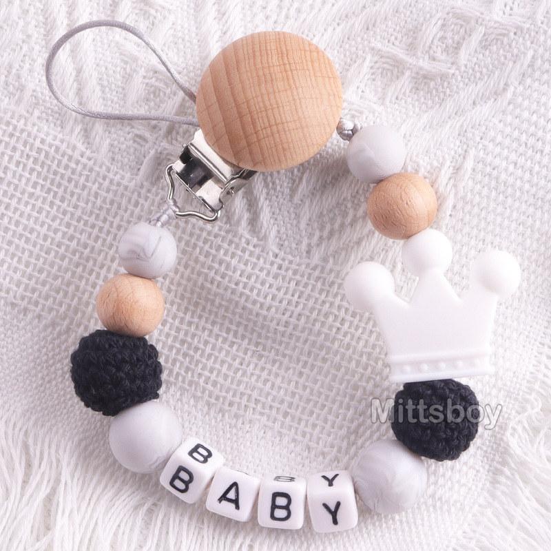 Newest Custom Personalized Name Pacifier Clips Handmade Beech Chains Silicone Beads Holder Soother Baby Teething Toys Chew Gift