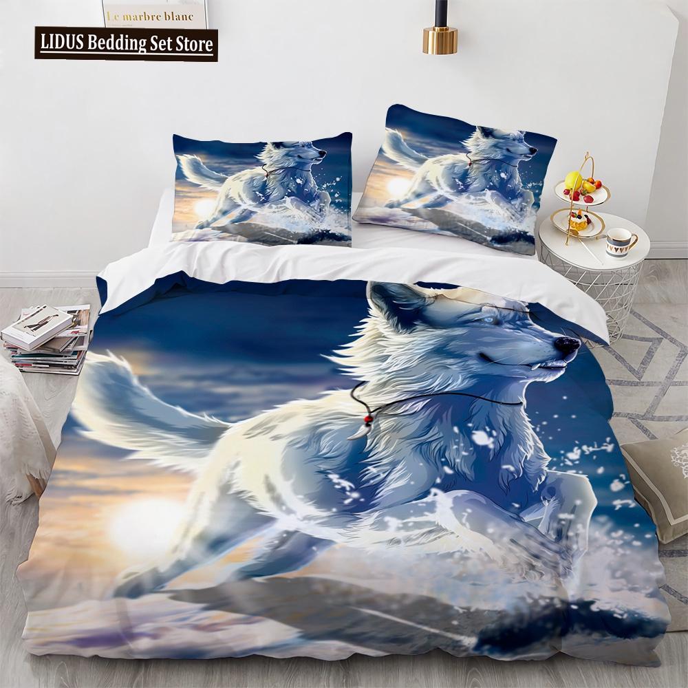 Wolf Duvet Cover Set Black White Wolf Yin And Yang Pattern Wild Animals Comforter Cover King Queen Size For Kid Boys Bedding Set