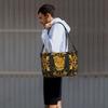 Goldener Löwe Barockmuster Reise-Duffelbag Personalisierte Weekender Übernachtungstaschen mit Schultergurt Unisex Sport-Gymnastiktasche