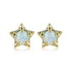 Ins Wind Gold Platinum Five Claws Round Blue and White Opal Star Women's Versatile Stud Earrings Fashion