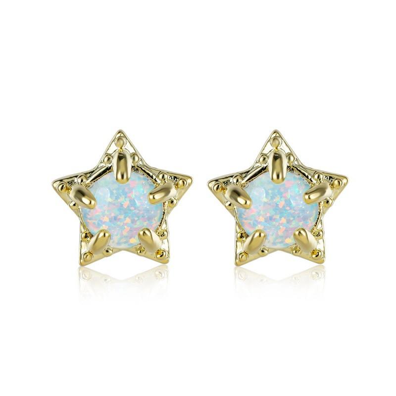 ins wind gold platinum five claws round blue and white opal star women s versatile stud earrings fashion