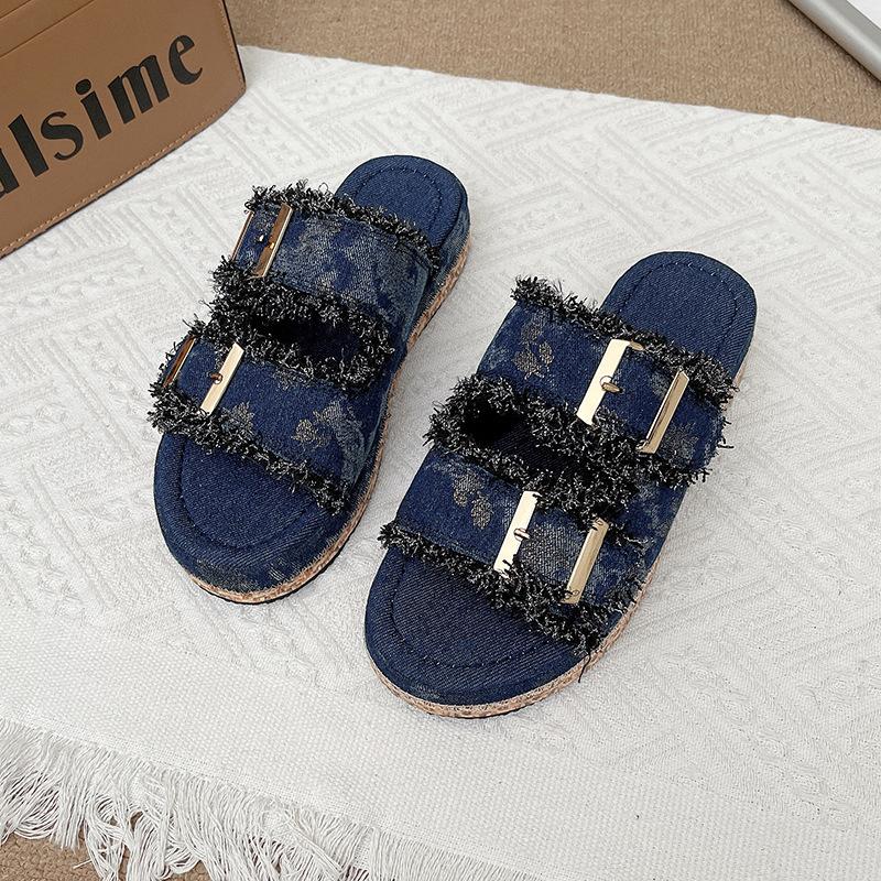 Fashion New Women's Comfortable Sandals Women Slip on Wedge Sandals Sports Beach Walking Shoes Summer Fashion Denim Casual Sandals