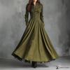 Women's Faux Suede Maxi Shirt Dress Long Sleeve Button Front Lace Trim Vintage Dress