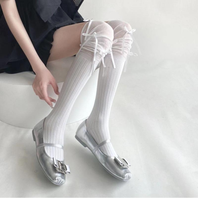 Women's Bowknot Over-the-Knee Socks - Japanese Style, Niche Knee-High, Pile-Up Calf