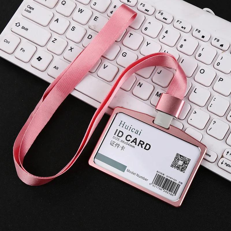 

Gold Silver Card Cover Women Aluminum Alloy Work Name Card Holders Case Business Work Card ID Badge Lanyard Holder Metal Bags