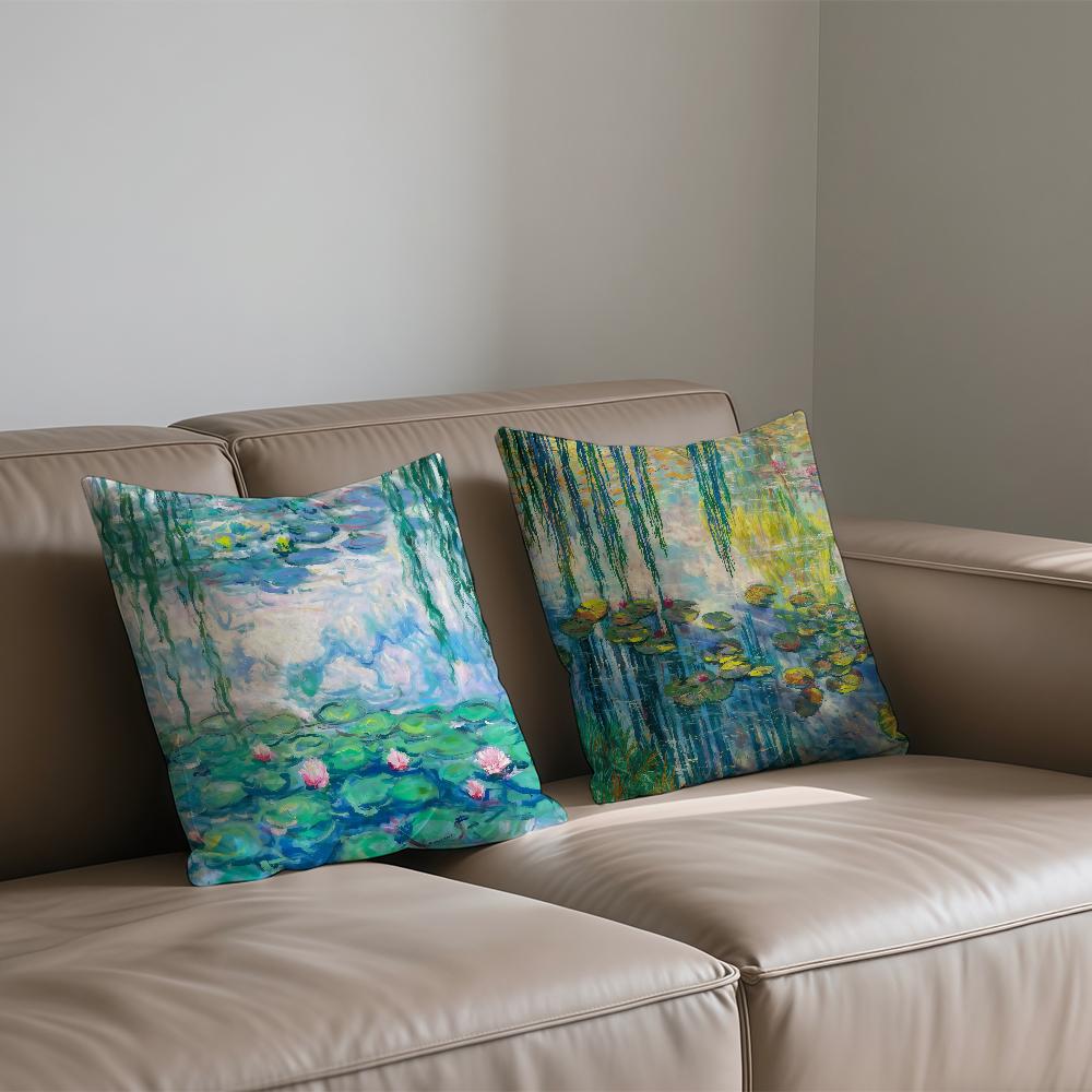 Kunst Seerosen C-Claude M-Monet Kissenbezug Quadratischer Sofakissenbezug Lässiger Hautfreundlicher Bequemer Kissenbezug
