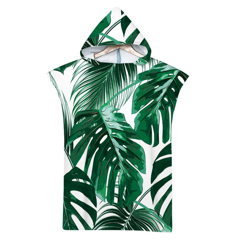 Leaf Microfiber Beach Towel Quick Dry Hooded Cloak Wetsuit Towels Adult Kids Parent-Child Poncho Bathrobe For Swim Surf