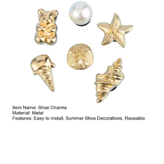 Set da 6 Pezzi Charms per Scarpe Color Oro, Charms Estivi Gelato, Charms per Scarpe Stella Marina Conchiglia per Zoccoli Donna Ragazze Decorazione Calzature da Spiaggia